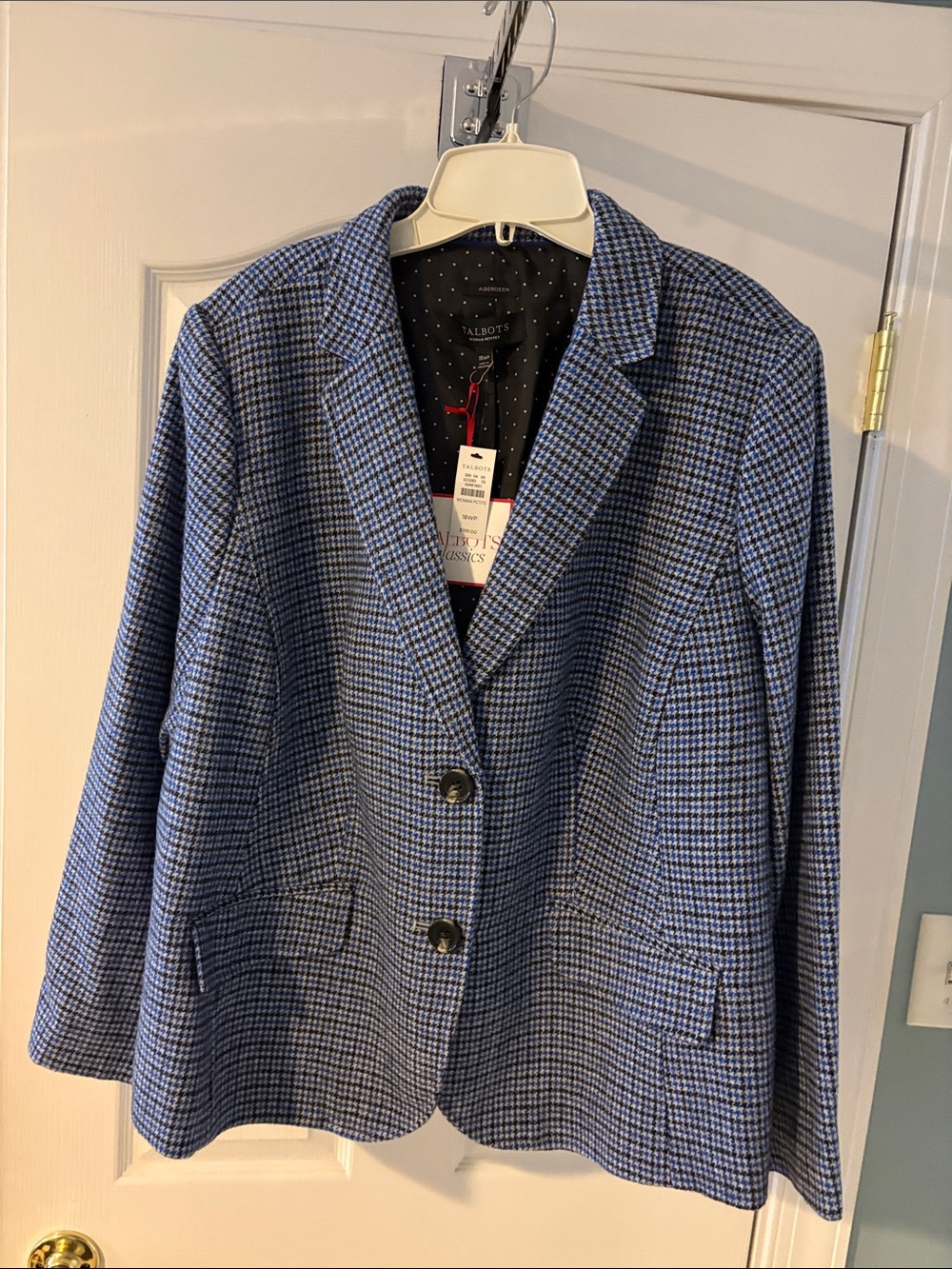Talbots Blue Houndstooth Blazer Jacket